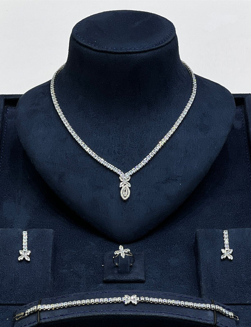 Floral Crystal Pendant Jewelry Set