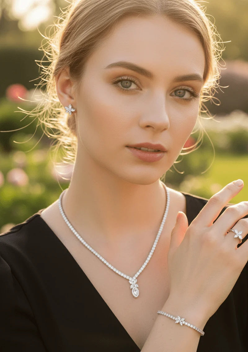 Floral Crystal Pendant Jewelry Set